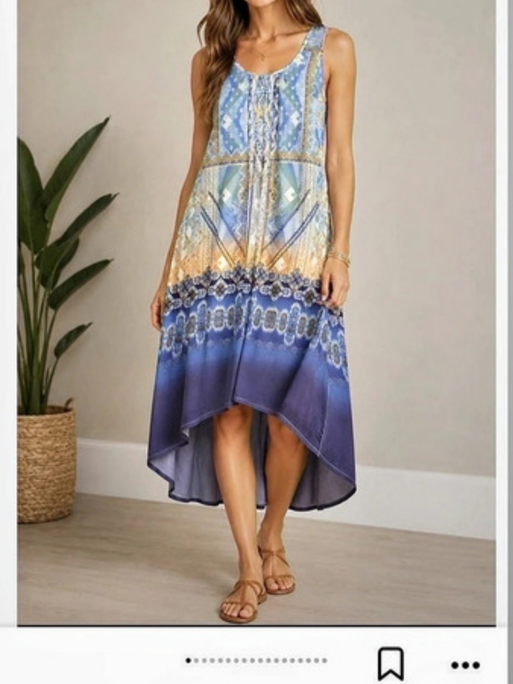 World Unity Boho Aztec Geometric High-Low Maxi Dress Blue Ombre 0X
